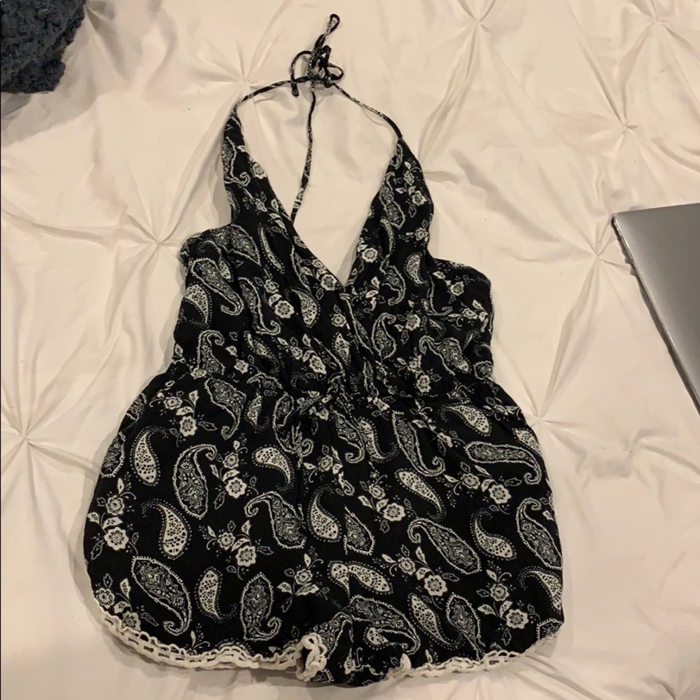 Paisley open back halter romper